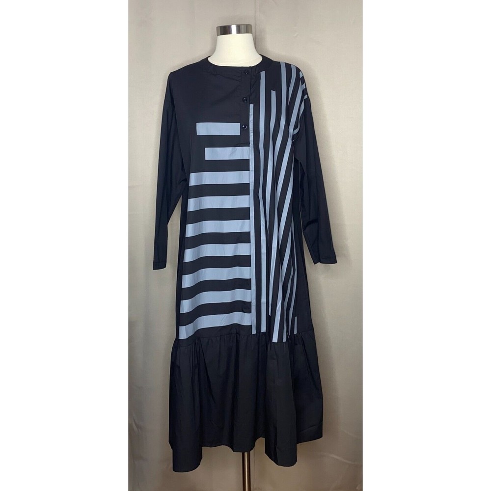 Women Black Striped Midi Mermaid Dress Free size Small to XL